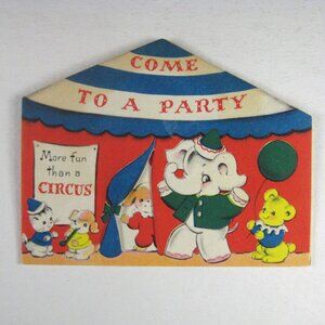 Norcross Card Birthday Party Invitation 1949 Used Circus Tent Elephant USED